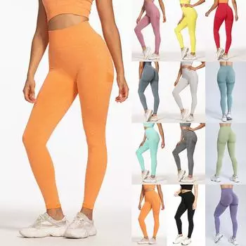 Женские повседневные однотонные обтягивающие брюки для йоги с высокой талией и приподнятыми бедрами персикового цвета L чёрный