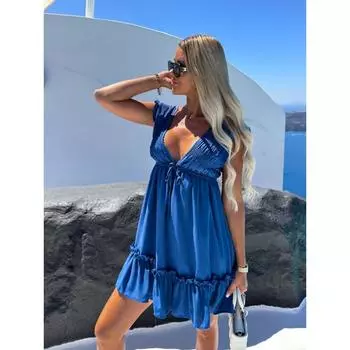 Женские повседневные однотонные платья с заниженной талией и оборками на рукавах S светло-зеленый