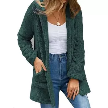 Женские повседневные однотонные принтованные куртки и пальто с длинным рукавом на осень-зиму S зелёный