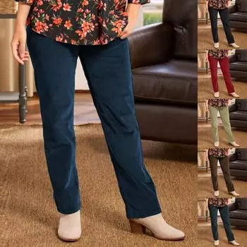 Женские повседневные однотонные прямые повседневные брюки с эластичной резинкой на талии и карманами L чёрный