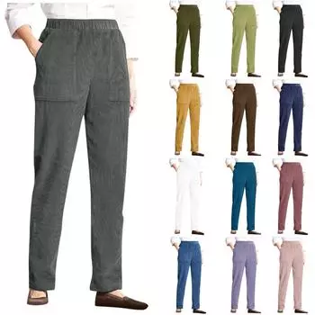 Женские повседневные однотонные прямые повседневные брюки с эластичной резинкой на талии и карманами L синий