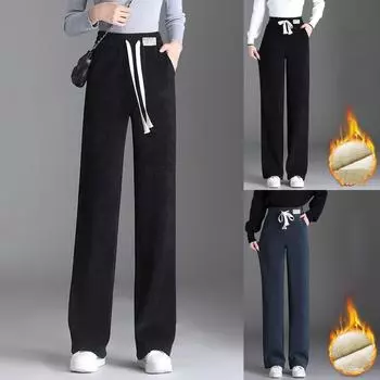 Женские повседневные однотонные прямые повседневные брюки с эластичной резинкой на талии и карманами XXXL