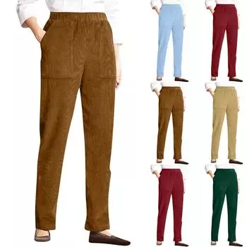 Женские повседневные однотонные прямые повседневные брюки с эластичной резинкой на талии и карманами XXL