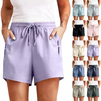 Женские повседневные однотонные прямые повседневные брюки с эластичной резинкой на талии и карманами S чёрный