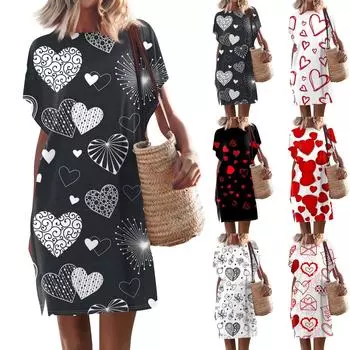 Женские повседневные однотонные пуловеры с круглым вырезом и короткими рукавами, платья с разрезом XL красный