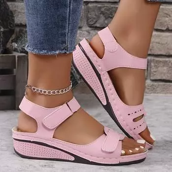 Женские повседневные однотонные сандалии с пряжкой на щиколотке и платформой, прогулочная обувь на мягкой подошве, летняя отпускная обувь на танкетке 35 хаки