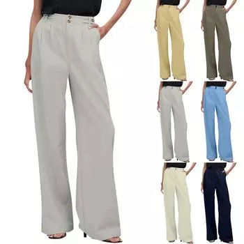 Женские повседневные однотонные широкие брюки с высокой талией, повседневные плиссированные брюки с карманами