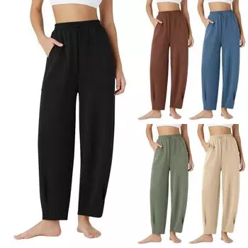 Женские повседневные однотонные спортивные брюки с карманами и завязками на талии, укороченные брюки M