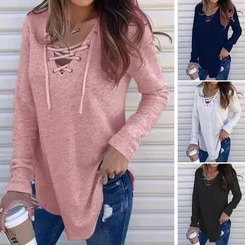 Женские повседневные однотонные топы с длинными рукавами и повязкой на шею, осенне-зимняя модная блузка свободного покроя 3XL белый