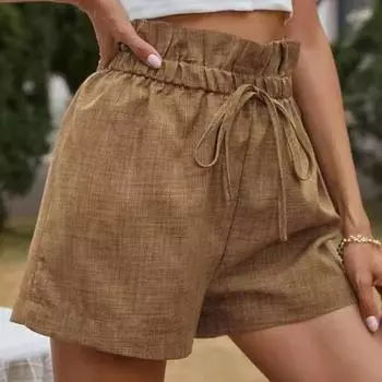 Женские повседневные однотонные удобные хлопковые льняные шорты с карманами, летние модные эластичные свободные широкие шорты с высокой талией, большие размеры
