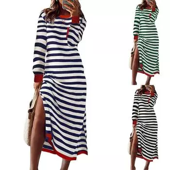 Женские повседневные осенние платья с длинным рукавом и круглым вырезом, футболка, длинное платье-туника больших размеров