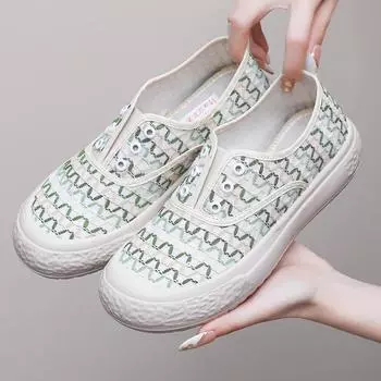 Женские повседневные парусиновые кроссовки на платформе, дышащие прогулочные туфли без шнуровки, легкие низкие модельные туфли на шнуровке, летние женские парусиновые туфли-лоферы 35 зелёный