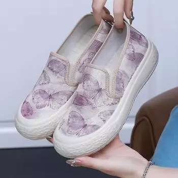 Женские повседневные парусиновые кроссовки на платформе, противоскользящие дышащие массивные прогулочные туфли, лоферы с круглым носком, легкие модельные парусиновые туфли с низким верхом для женщин 35 розовый