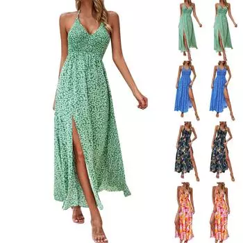 Женские повседневные платья без рукавов с v-образным вырезом и принтом на бретельках L чёрный