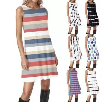 Женские повседневные платья без рукавов с геометрическим круглым вырезом XL чёрный