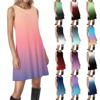 Женские повседневные платья без рукавов с градиентным круглым вырезом S