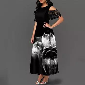 Женские повседневные платья больших размеров Платья с принтом Кружевные офисные платья с коротким рукавом 3XL