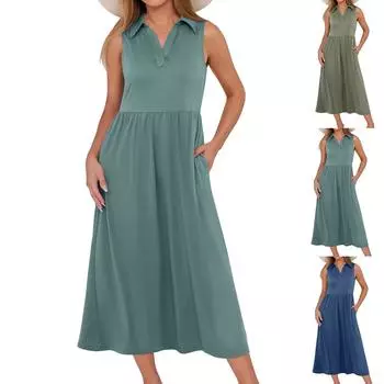 Женские повседневные платья, летнее макси-сарафан без рукавов с V-образным вырезом, А-силуэта, модное длинное пляжное платье для отдыха L чёрный