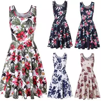 Женские повседневные платья-майки без рукавов с круглым вырезом, летнее платье с принтом для пляжа L чёрный