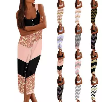 Женские повседневные платья-миди без рукавов, весенние облегающие платья с U-образным вырезом, рубашка с принтом, летнее платье L чёрный