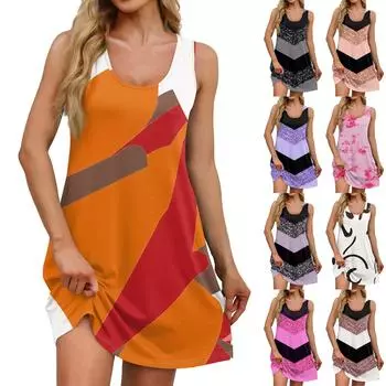 Женские повседневные платья на каждый день для свиданий с карманами без рукавов свободные платья L бежевый