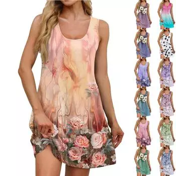 Женские повседневные платья на каждый день для свиданий с карманами без рукавов свободные платья L синий