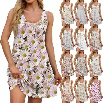 Женские повседневные платья на каждый день для свиданий с карманами без рукавов свободные платья L бежевый