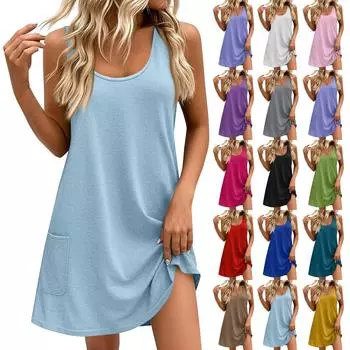 Женские повседневные платья на каждый день для свиданий с карманами без рукавов свободные платья L чёрный