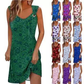 Женские повседневные платья Пуловеры Пляжные платья без рукавов Платья с принтом M