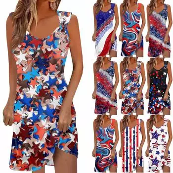 Женские повседневные платья Пуловеры Пляжные платья без рукавов Платья с принтом M