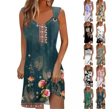 Женские повседневные платья Пуловеры Пляжные платья без рукавов Платья с принтом S