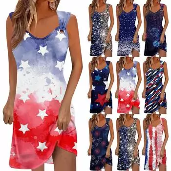 Женские повседневные платья Пуловеры Пляжные платья без рукавов Платья с принтом L