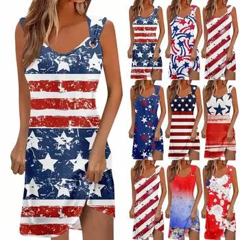 Женские повседневные платья Пуловеры Пляжные платья без рукавов Платья с принтом M