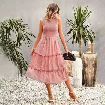 Женские повседневные платья с цветочным принтом и круглым вырезом, весна-лето, майка с рукавами, плиссированные платья с принтом S синий