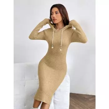 Женские повседневные платья с капюшоном и длинным рукавом на осень и зиму S хаки