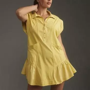 Женские повседневные платья с карманами, струящаяся длинная юбка, женское летнее платье-макси с V-образным вырезом и короткими рукавами L жёлтый