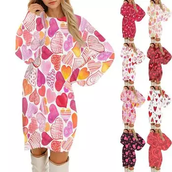 Женские повседневные платья с круглым вырезом и длинным рукавом на День святого Валентина из плюша в градиентную клетку L