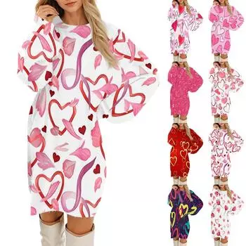 Женские повседневные платья с круглым вырезом и длинным рукавом на День святого Валентина из плюша в градиентную клетку XXXL