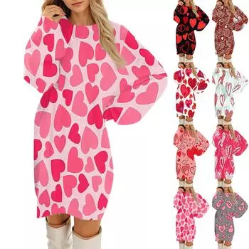 Женские повседневные платья с круглым вырезом и длинным рукавом на День святого Валентина из плюша в градиентную клетку M