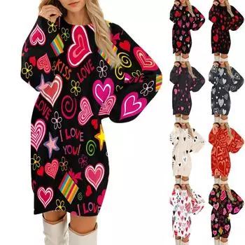 Женские повседневные платья с круглым вырезом и длинным рукавом на День святого Валентина из плюша в градиентную клетку L горячий розовый