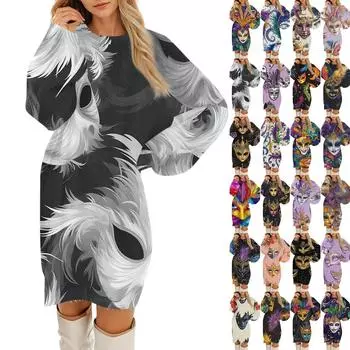 Женские повседневные платья с круглым вырезом и длинным рукавом из плюша с принтом ко Дню святого Валентина XXL