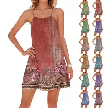 Женские повседневные платья с круглым вырезом и цветочным принтом, регулируемые бретели, пляжные платья с открытой спиной XL красный