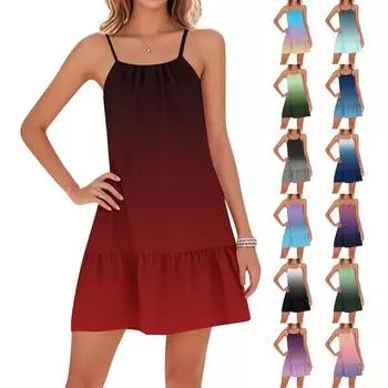 Женские повседневные платья с круглым вырезом и регулируемыми бретелями для пляжа с открытой спиной XL циан