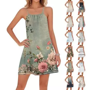 Женские повседневные платья с круглым вырезом и регулируемыми бретелями для пляжа с открытой спиной M