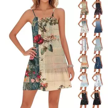 Женские повседневные платья с круглым вырезом и регулируемыми бретелями для пляжа с открытой спиной XL чёрный