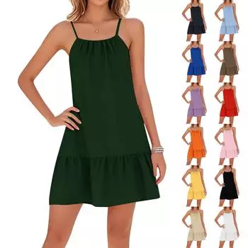 Женские повседневные платья с круглым вырезом и регулируемыми бретелями для пляжа с открытой спиной XXL жёлтый