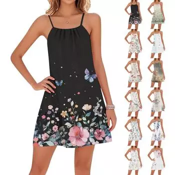 Женские повседневные платья с круглым вырезом и регулируемыми бретелями для пляжа с открытой спиной XL зелёный