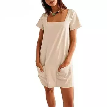 Женские повседневные платья с квадратным вырезом и коротким рукавом S чёрный