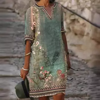 Женские повседневные платья с v-образным вырезом с принтом S зелёный