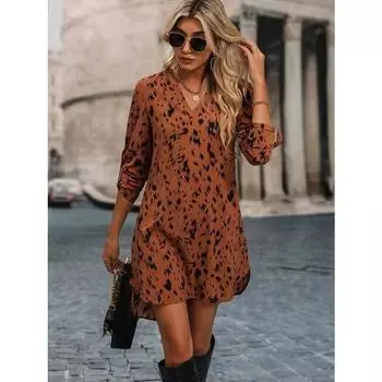 Женские повседневные платья с V-образным вырезом и рукавами-подвязками, украшенные S светло-коричневого